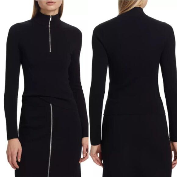 NWT A.L.C. Long Sleeve Quarter Zip Mock Neck Piper Top Fitted Black Size: Small - Picture 2 of 8